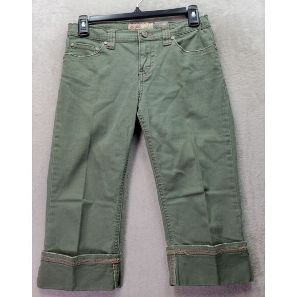 Mudd Capri Pants Girls Size 10.5 Green Embroidery Floral Cotton Adjustable Waist - Picture 1 of 8